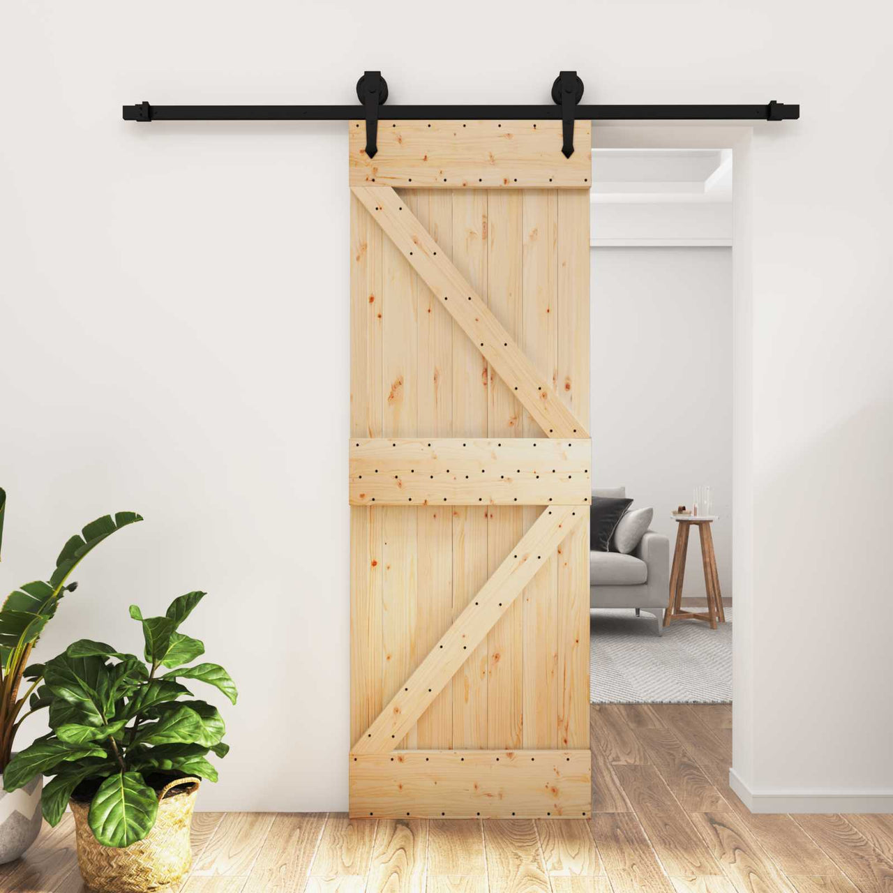 Porta de correr natural e preta 70 x 210 cm 