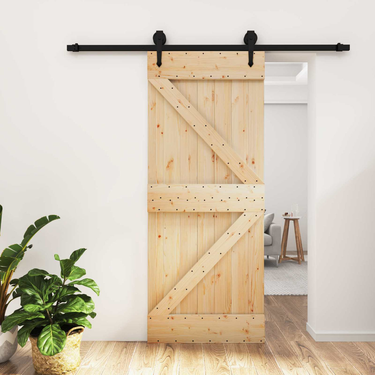 Porta de correr natural e preto 85 x 210 cm 