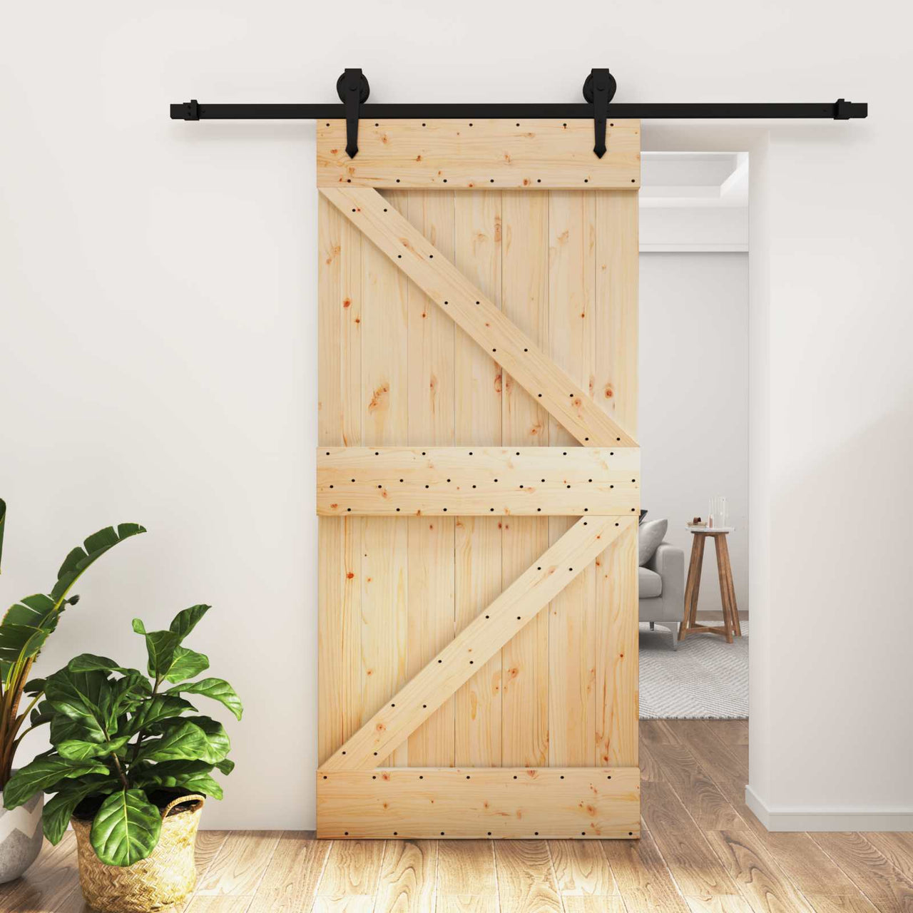 Porta de correr natural e preto 95 x 210 cm 