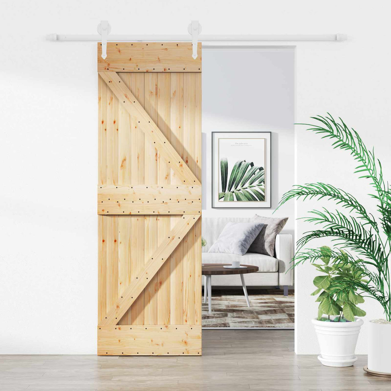 Puerta Corredera Madera de Pino Natural y Blanco 70 x 210 cm