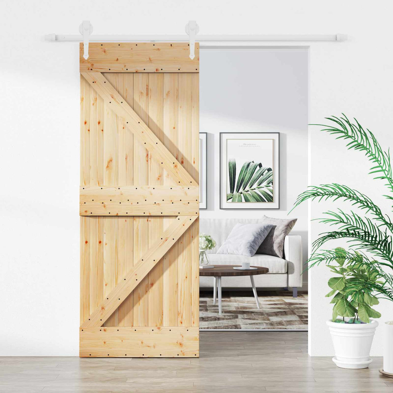 Porta de correr Natural e Branco 85 x 210 cm 