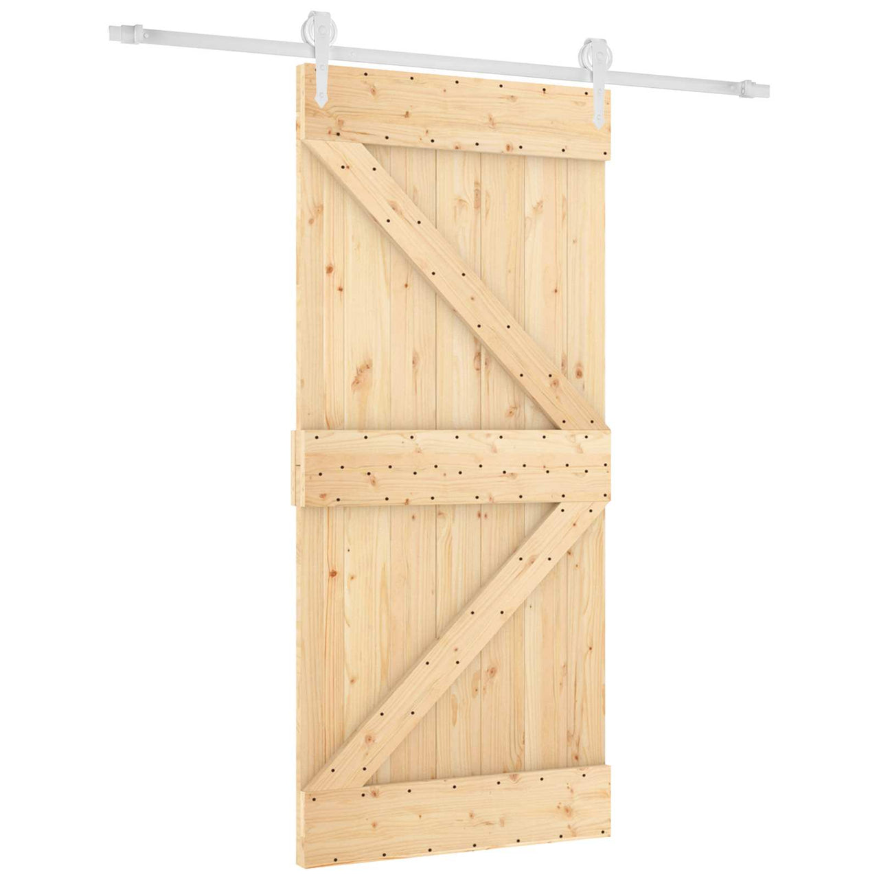 Puerta Corredera Madera de Pino Natural y Blanco 95 x 210 cm