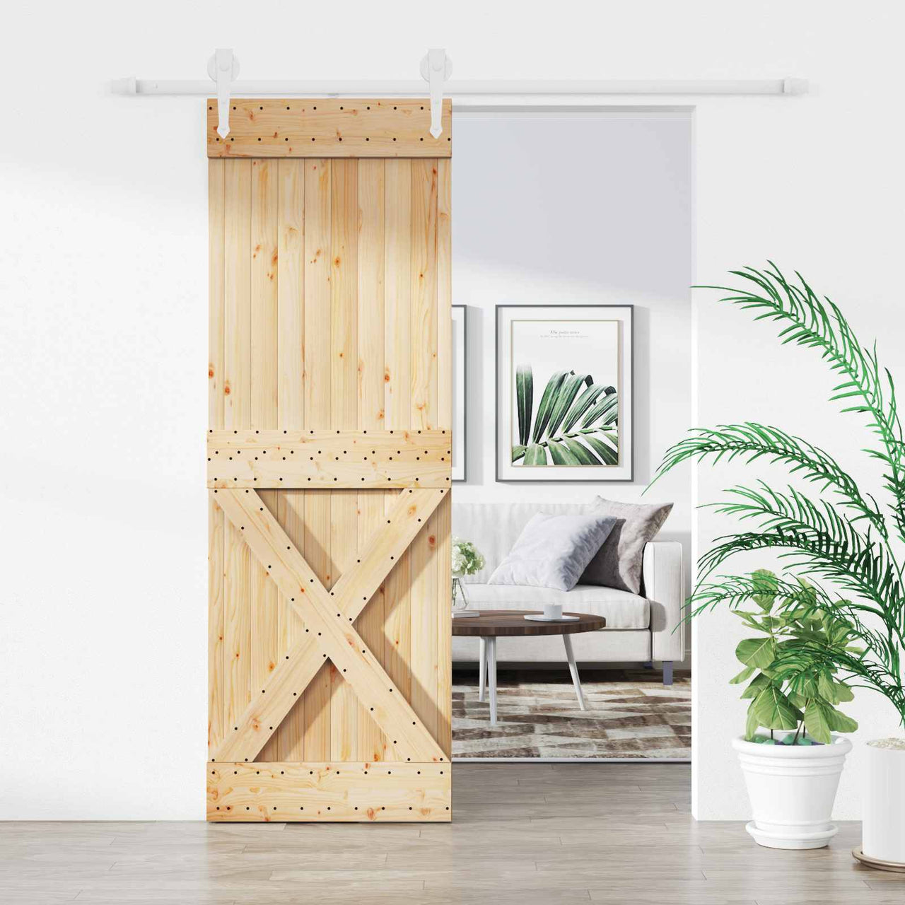 Porta de correr natural e branco 80 x 210 cm 