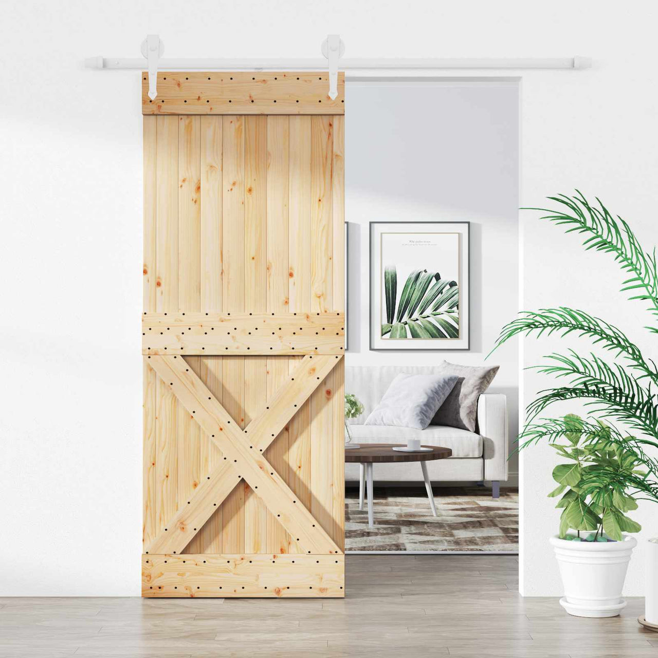 Porta de correr Natural e Branco 90 x 210 cm 