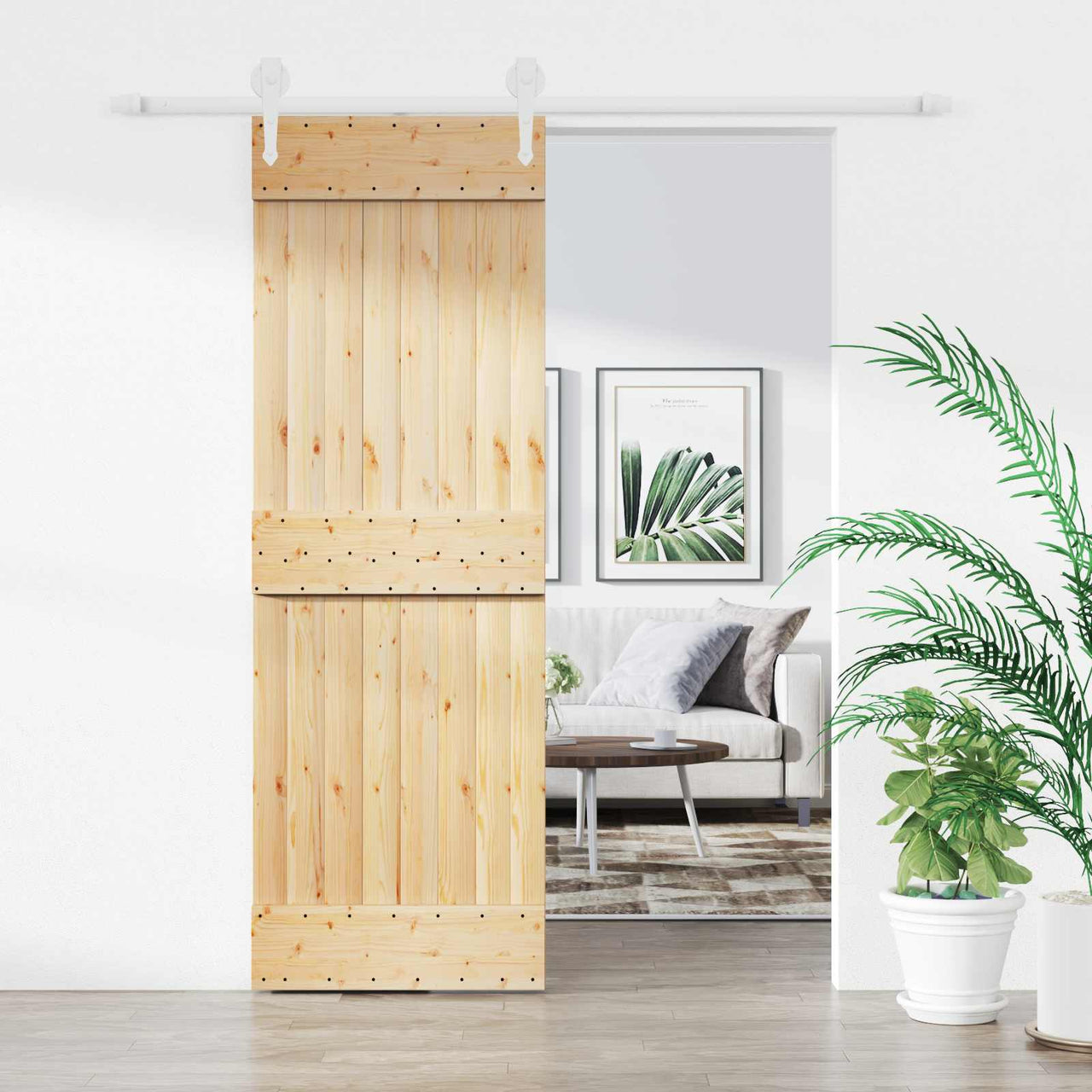 Porta de correr Natural e Branco 70 x 210 cm 