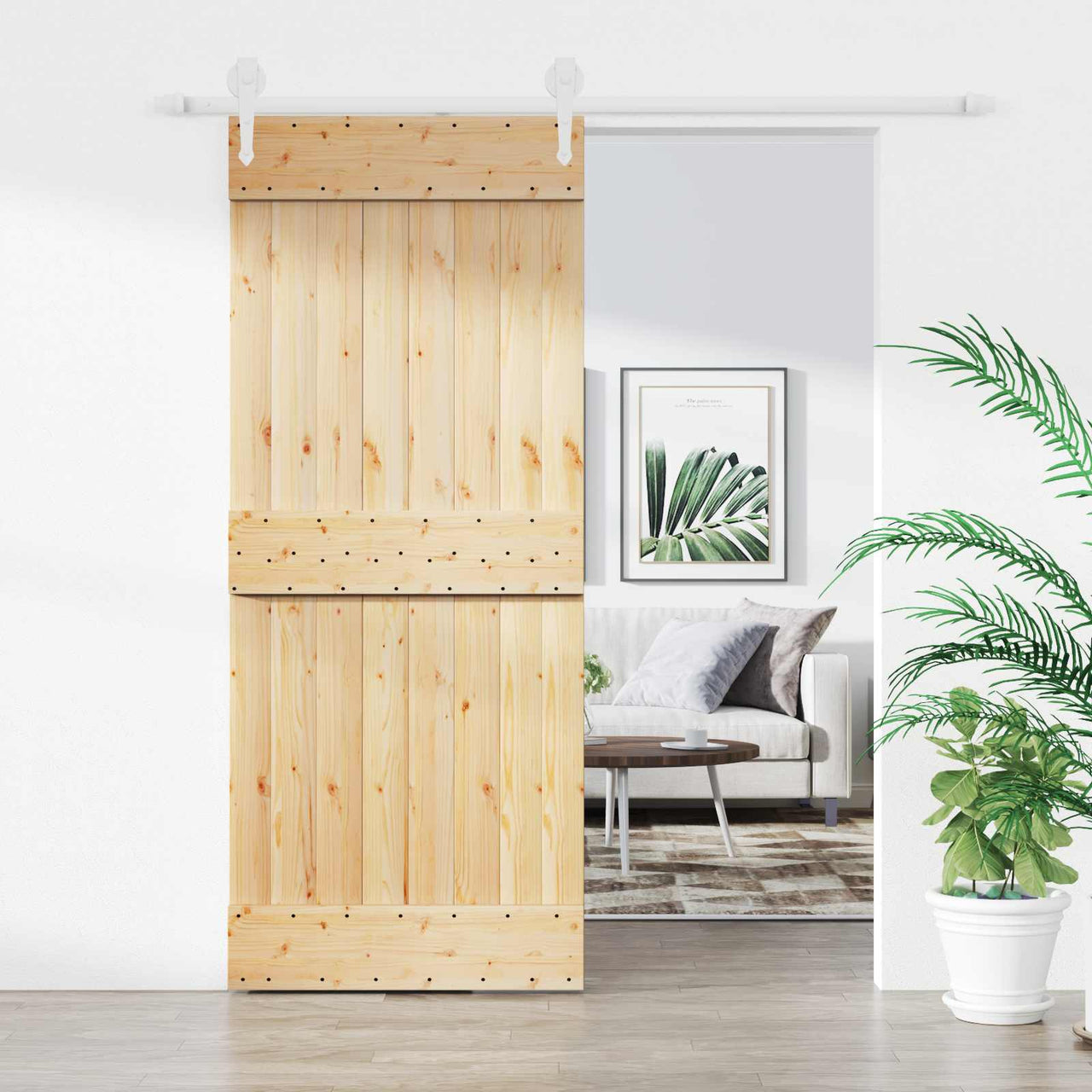 Porta de correr natural e branco 85 x 210 cm 