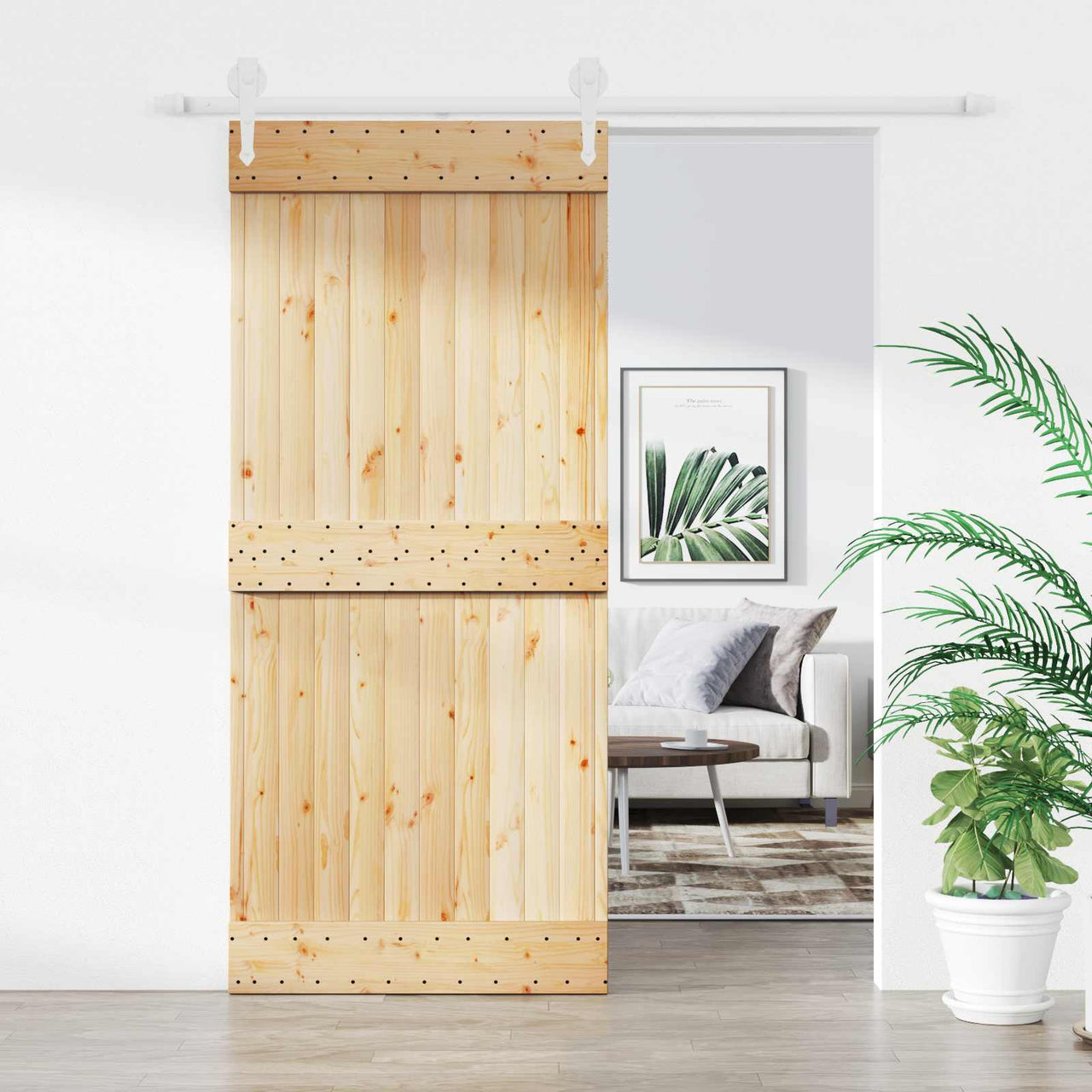 Porta de correr Natural e Branco 90 x 210 cm 