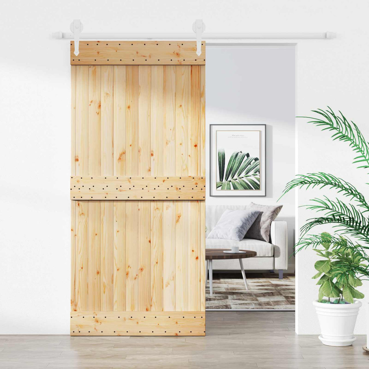 Porta de correr natural e branco 95 x 210 cm 