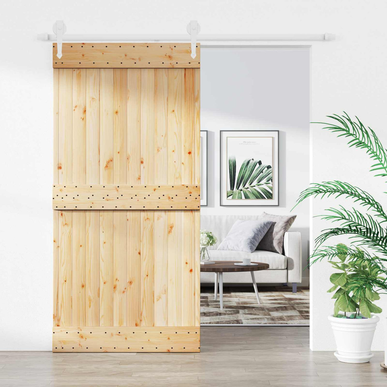 Porta de correr Natural e Branco 100 x 210 cm 