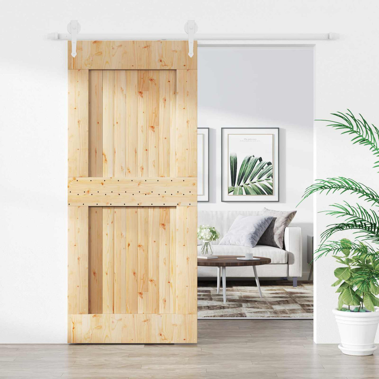 Porta de correr natural e branco 90 x 210 cm 