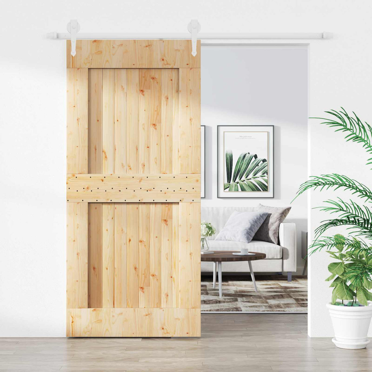 Porta de correr Natural e Branco 95 x 210 cm 