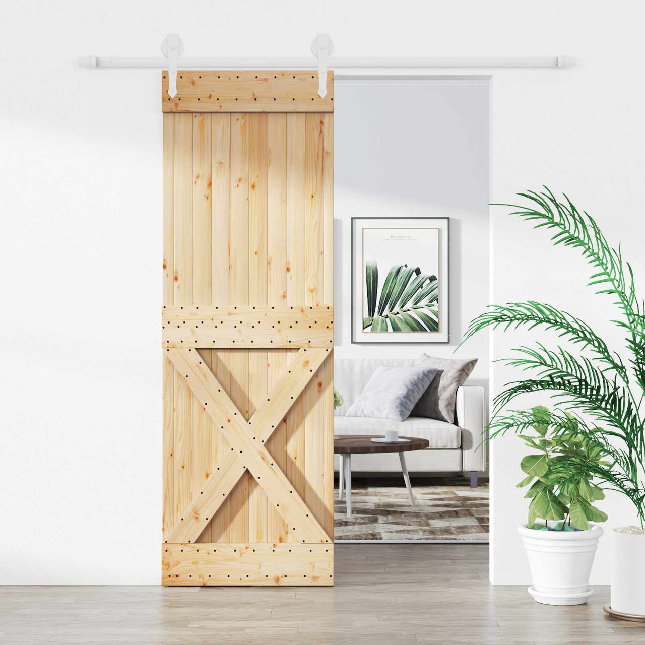 Porta de Correr Natural e Branco 70 x 210 cm 