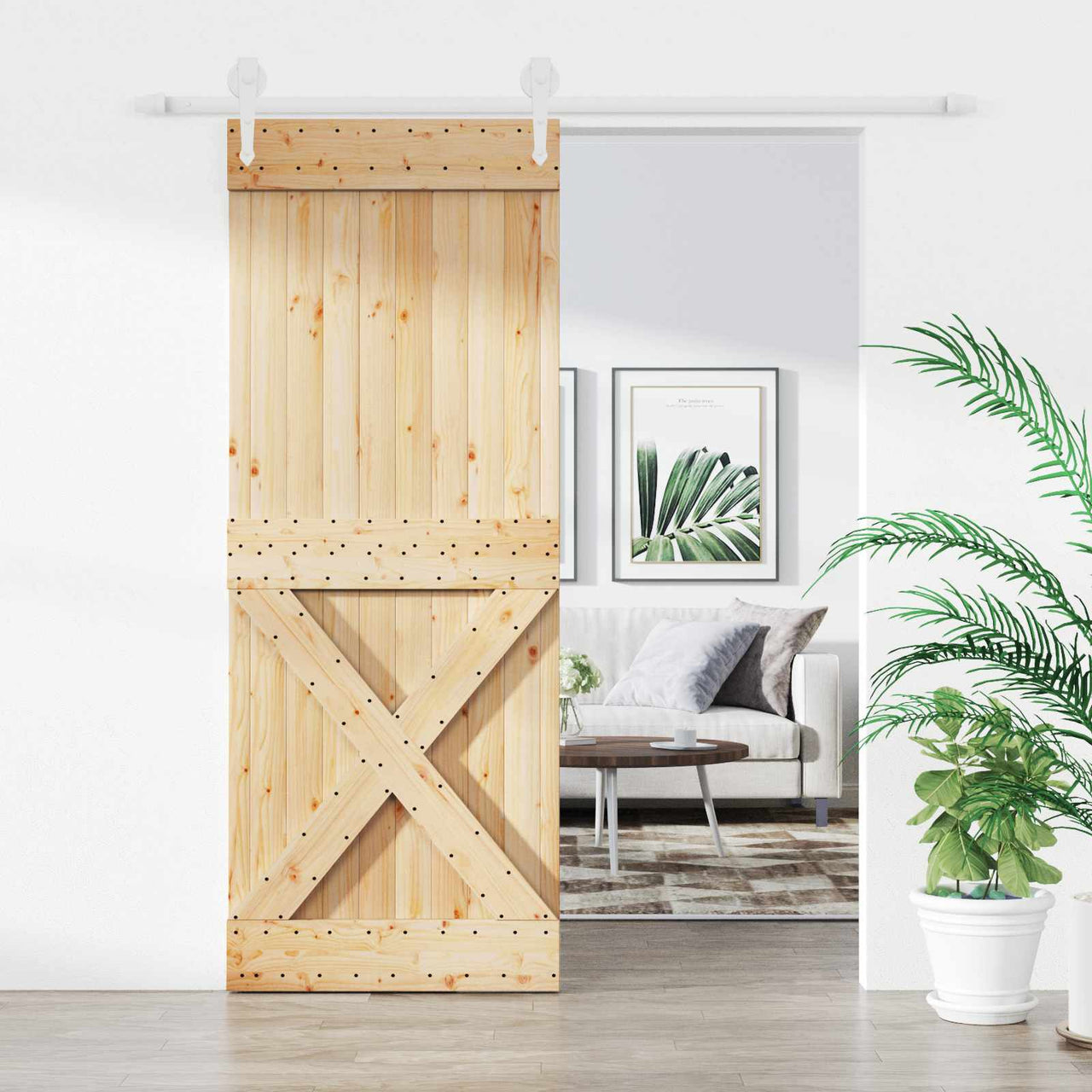 Porta de correr natural e branco 80 x 210 cm 