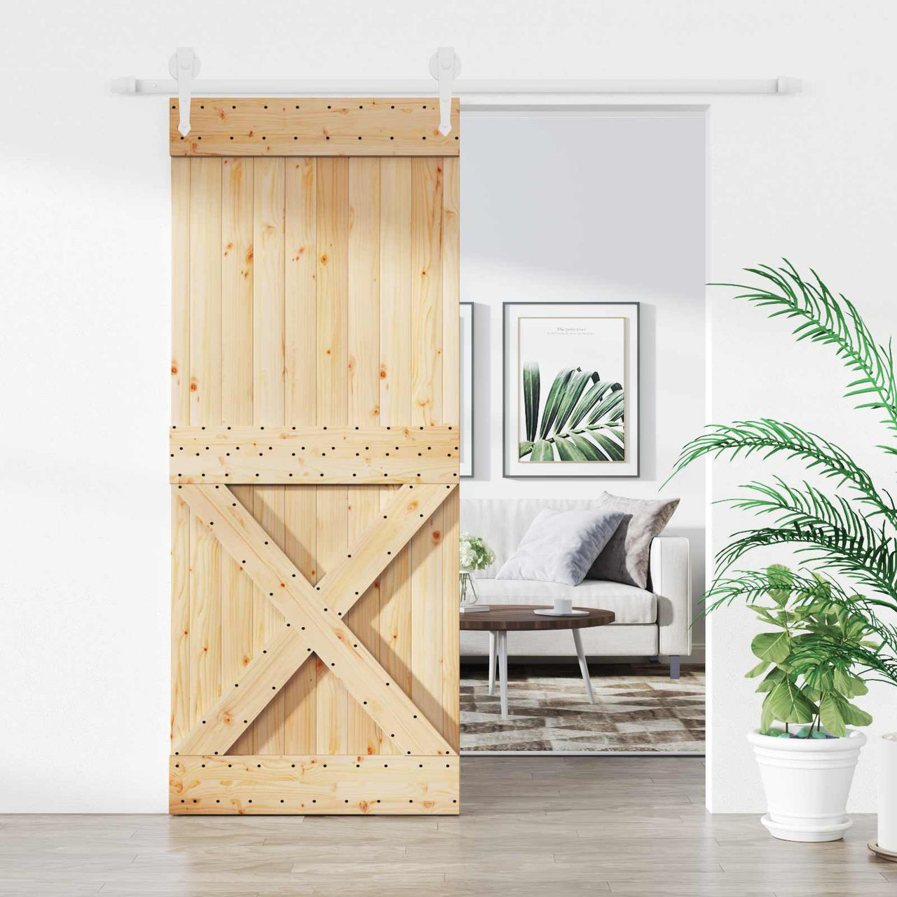 Porta de correr natural e branco 85 x 210 cm 