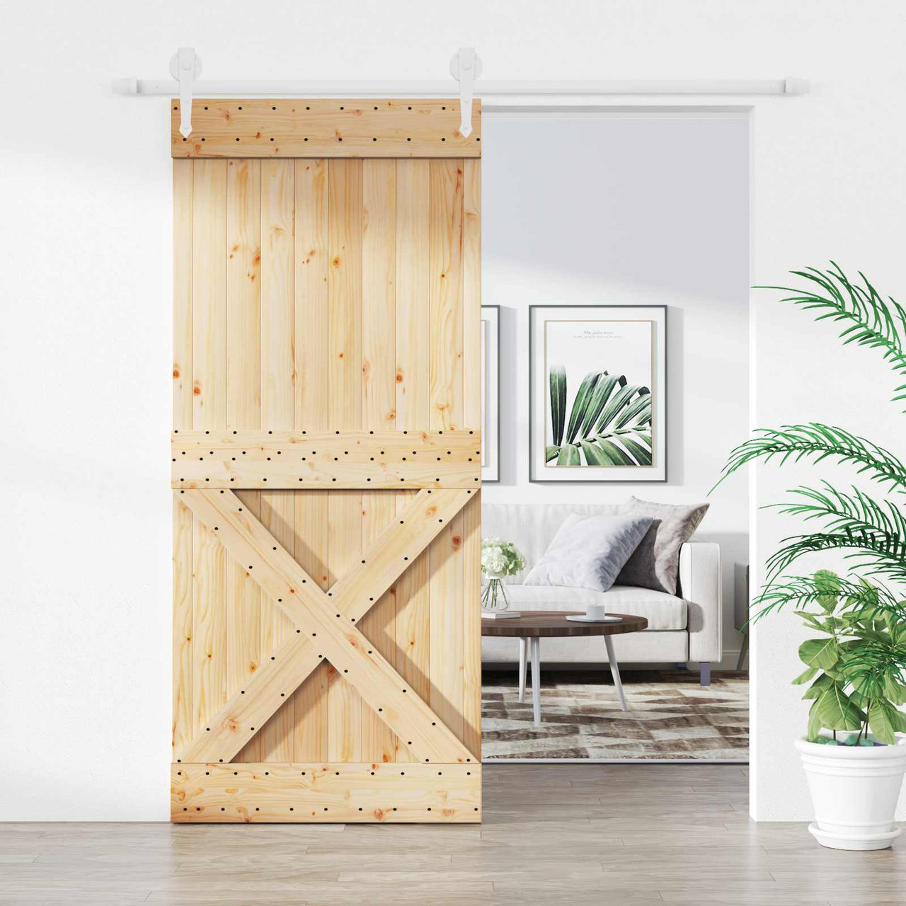 Porta de correr natural e branco 90 x 210 cm 