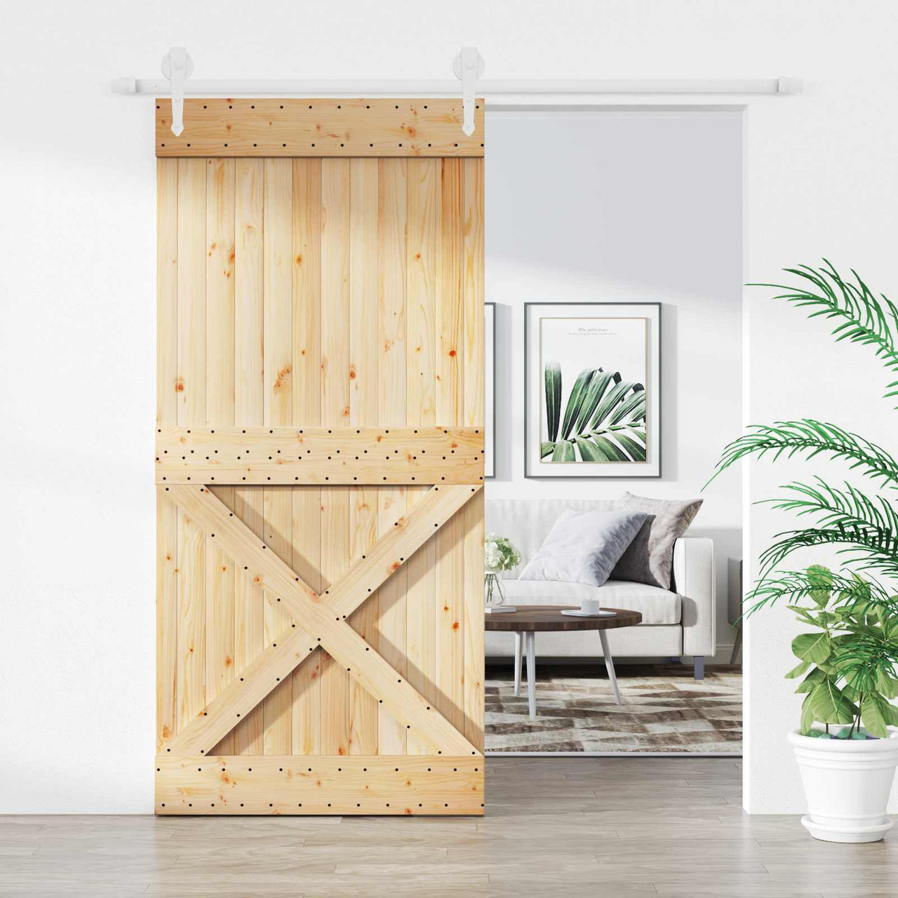 Porta de correr natural e branco 95 x 210 cm 