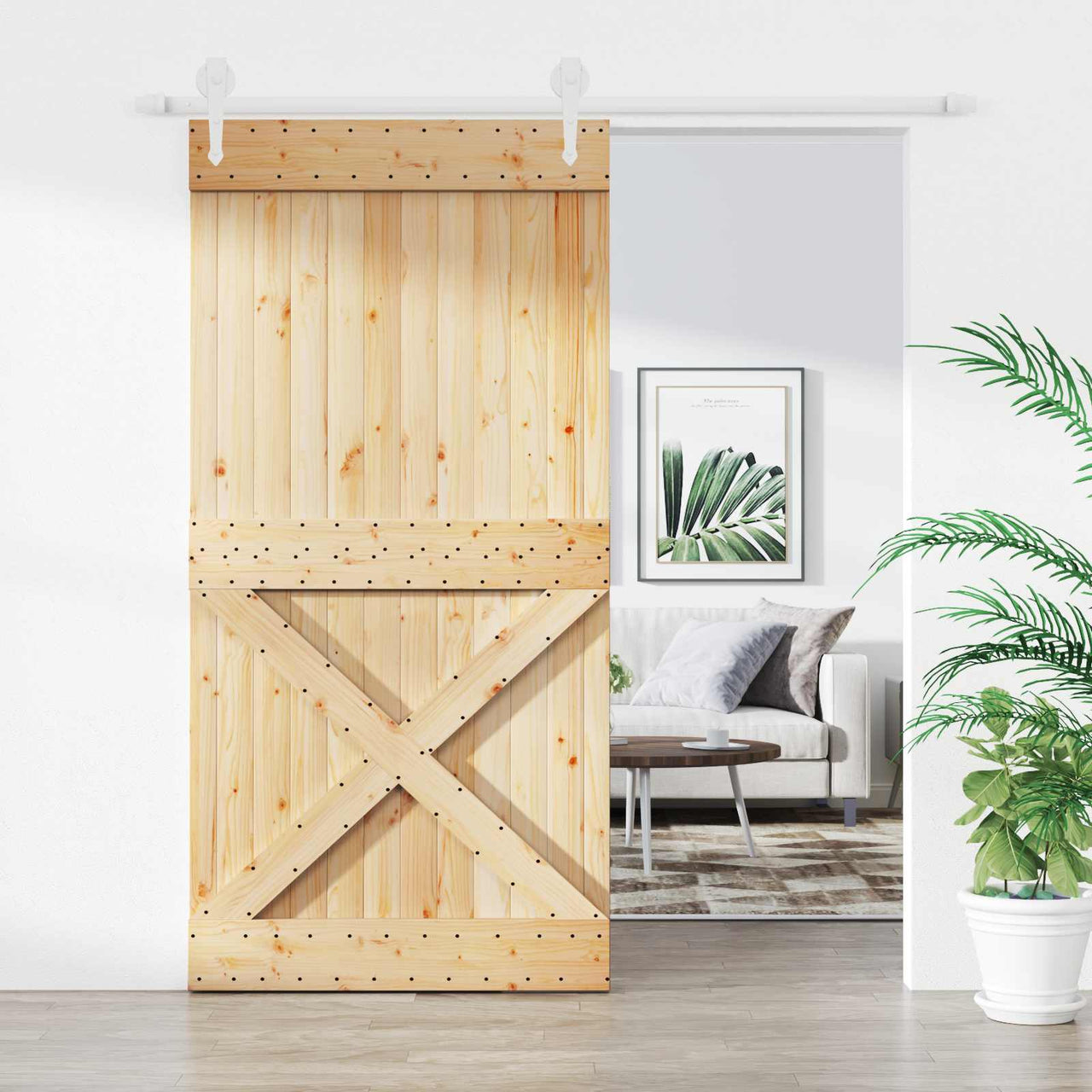 Porta de correr natural e branco 100 x 210 cm 