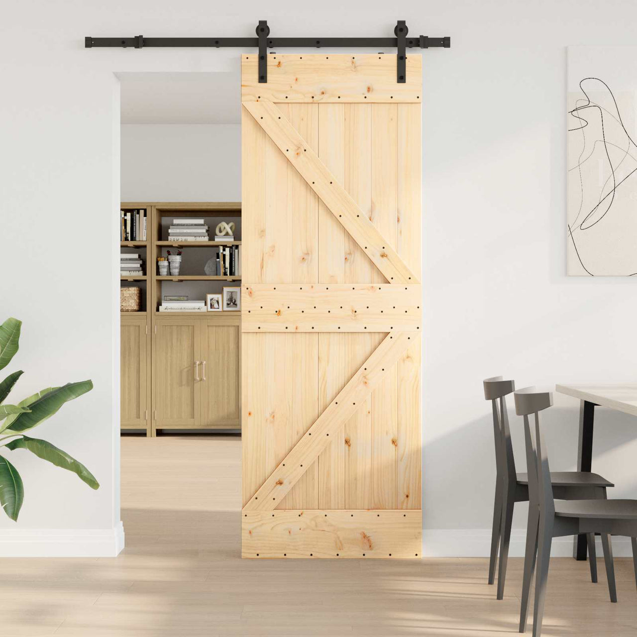 Puerta Corredera Natural y Negro 70 x 210 cm