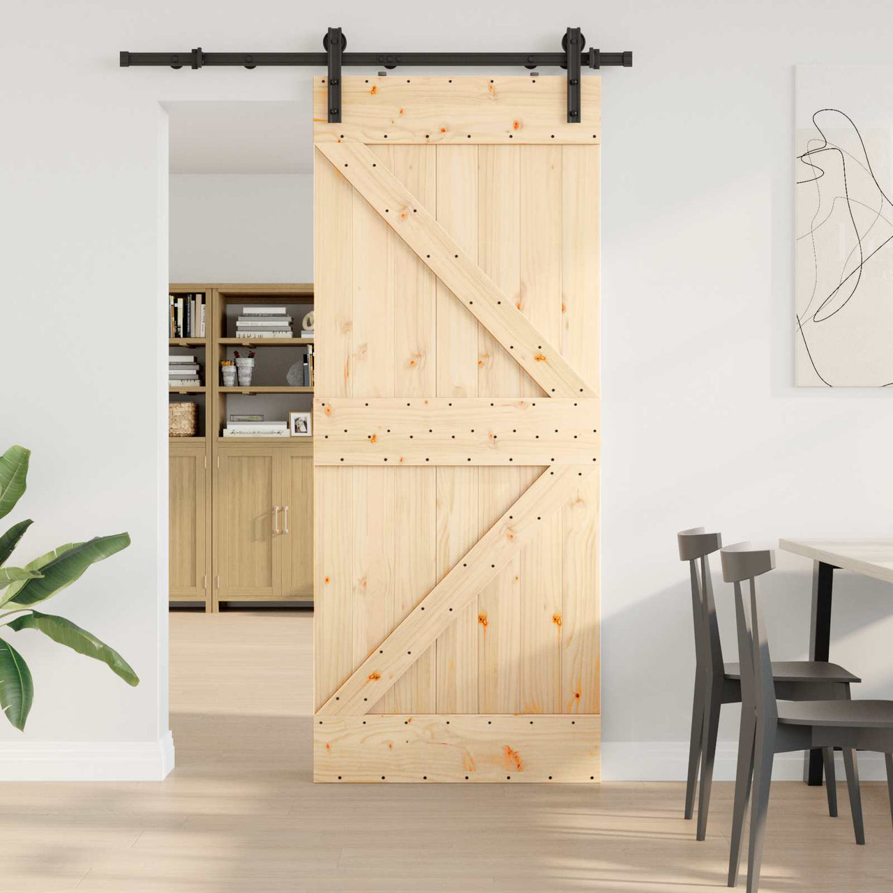 Puerta Corredera NARVIK Natural y negro 85 x 210 cm (152,5 cm)