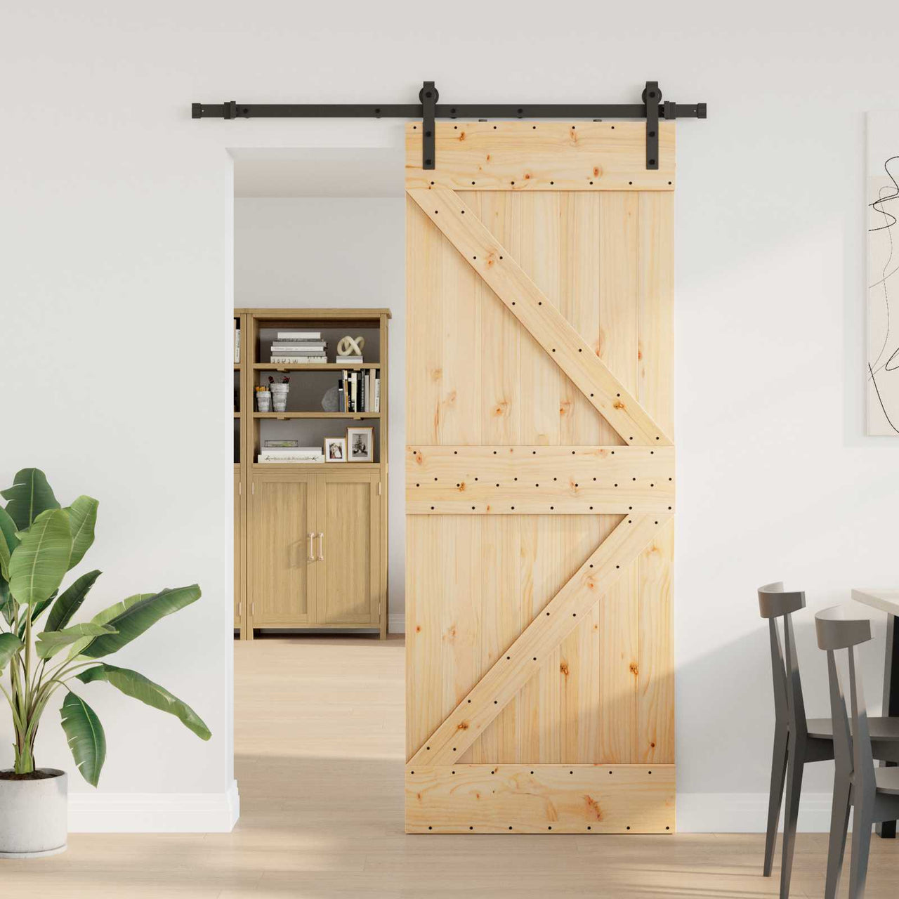 Puerta Corredera NARVIK Natural y negro 80 x 210 cm (152,5 cm)