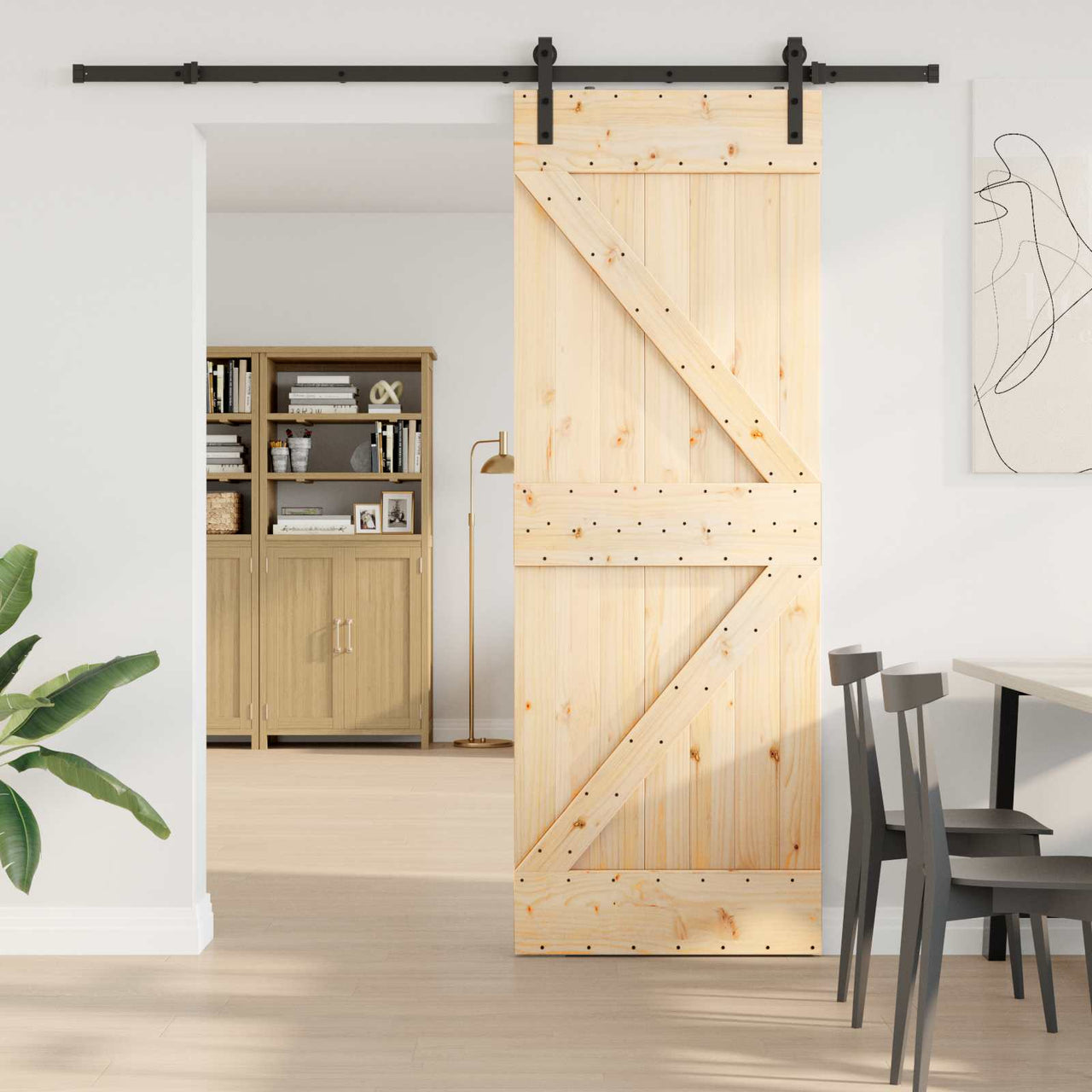 Puerta Corredera NARVIK Natural y negro 70 x 210 cm (213,5 cm)
