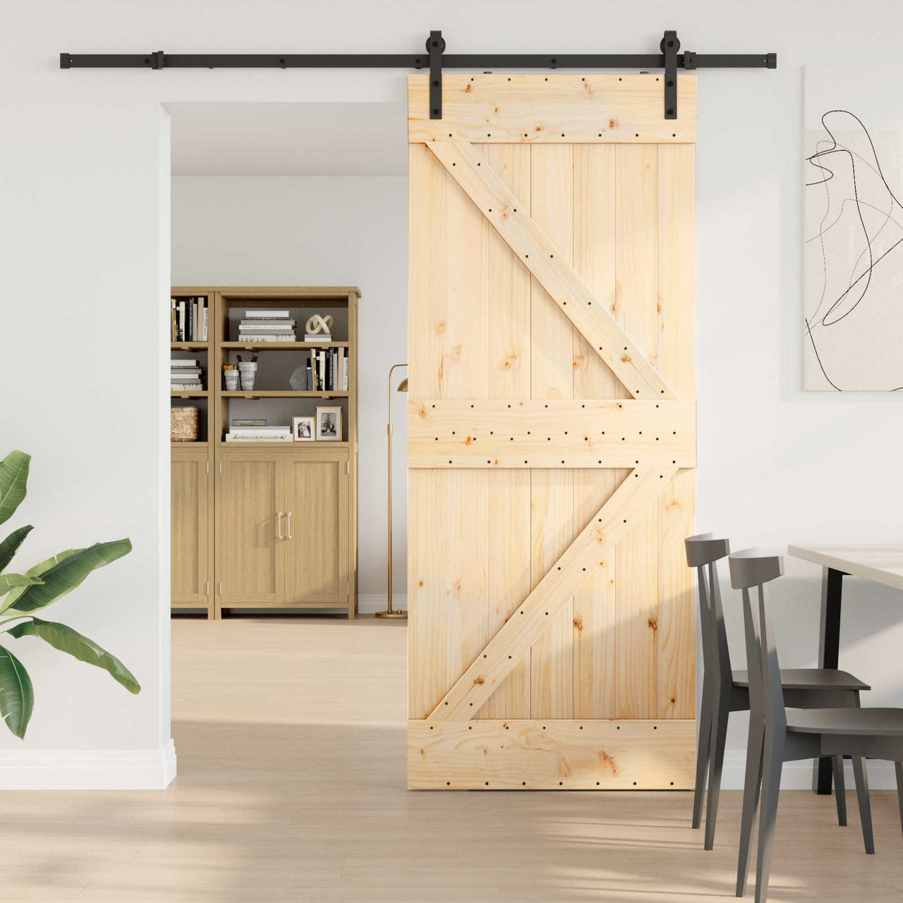 Puerta Corredera NARVIK Natural y negro 85 x 210 cm (213,5 cm)