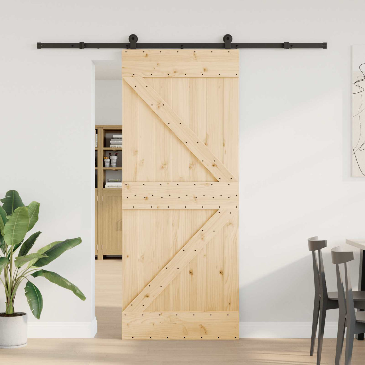 Puerta Corredera NARVIK Natural y negro 85 x 210 cm (213,5 cm)