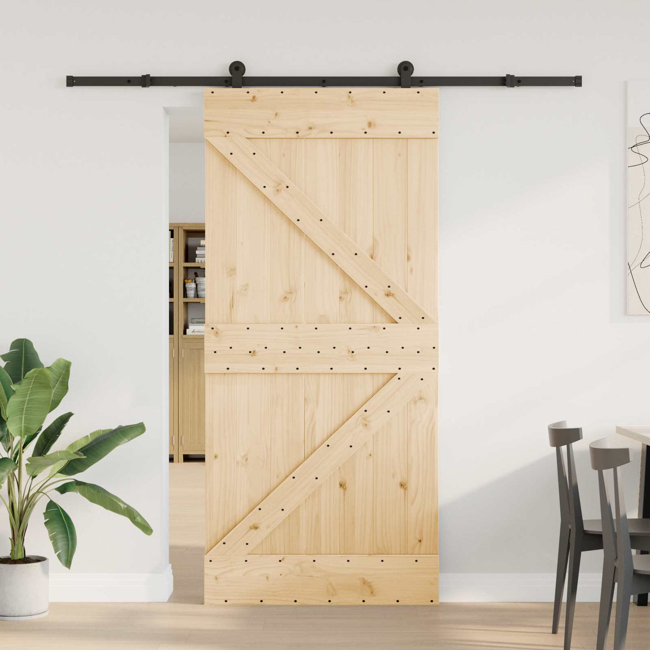 Puerta Corredera NARVIK Natural y negro 95 x 210 cm (213,5 cm)