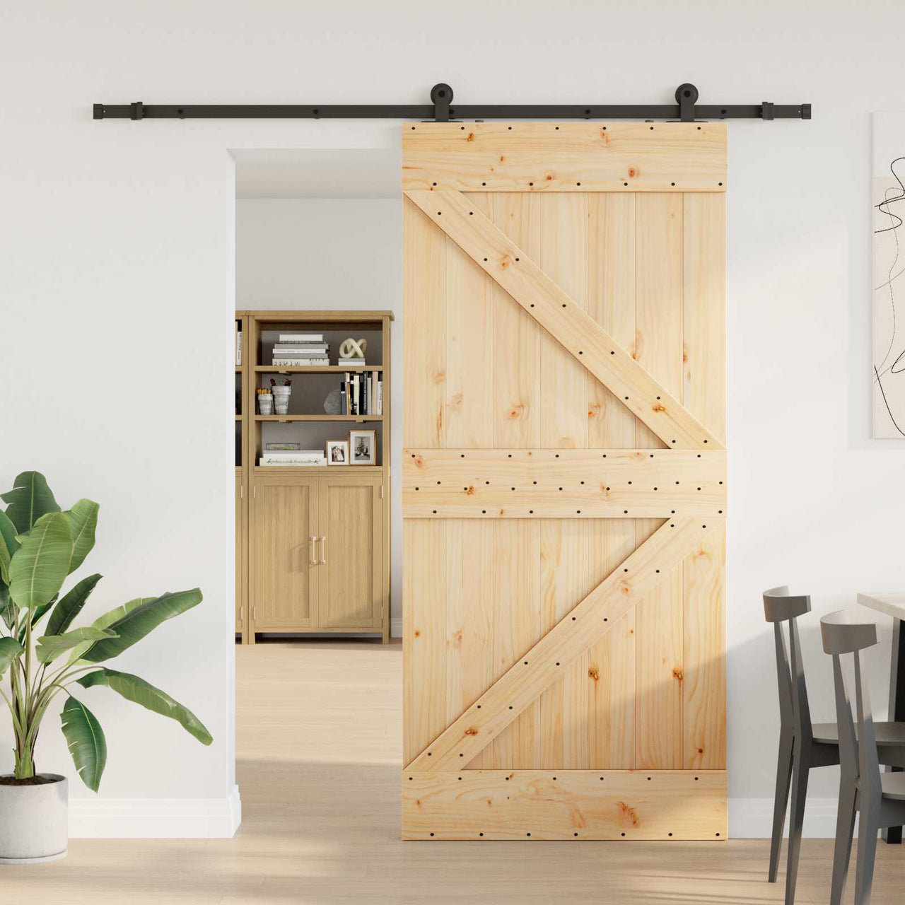 Puerta Corredera NARVIK Natural y negro 80 x 210 cm (213,5 cm)