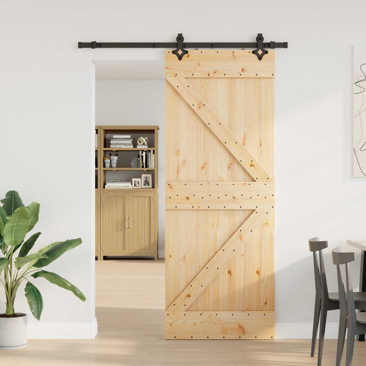 Puerta Corredera Natural y Negro 80 x 210 cm