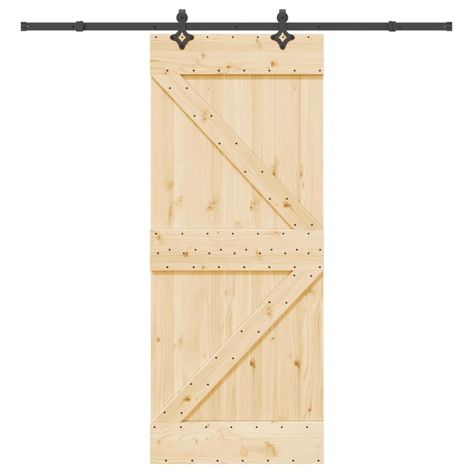 Puerta corredera Narvik en color natural y negro, dimensiones 85 x 210 cm, ideal para jardines y exteriores.