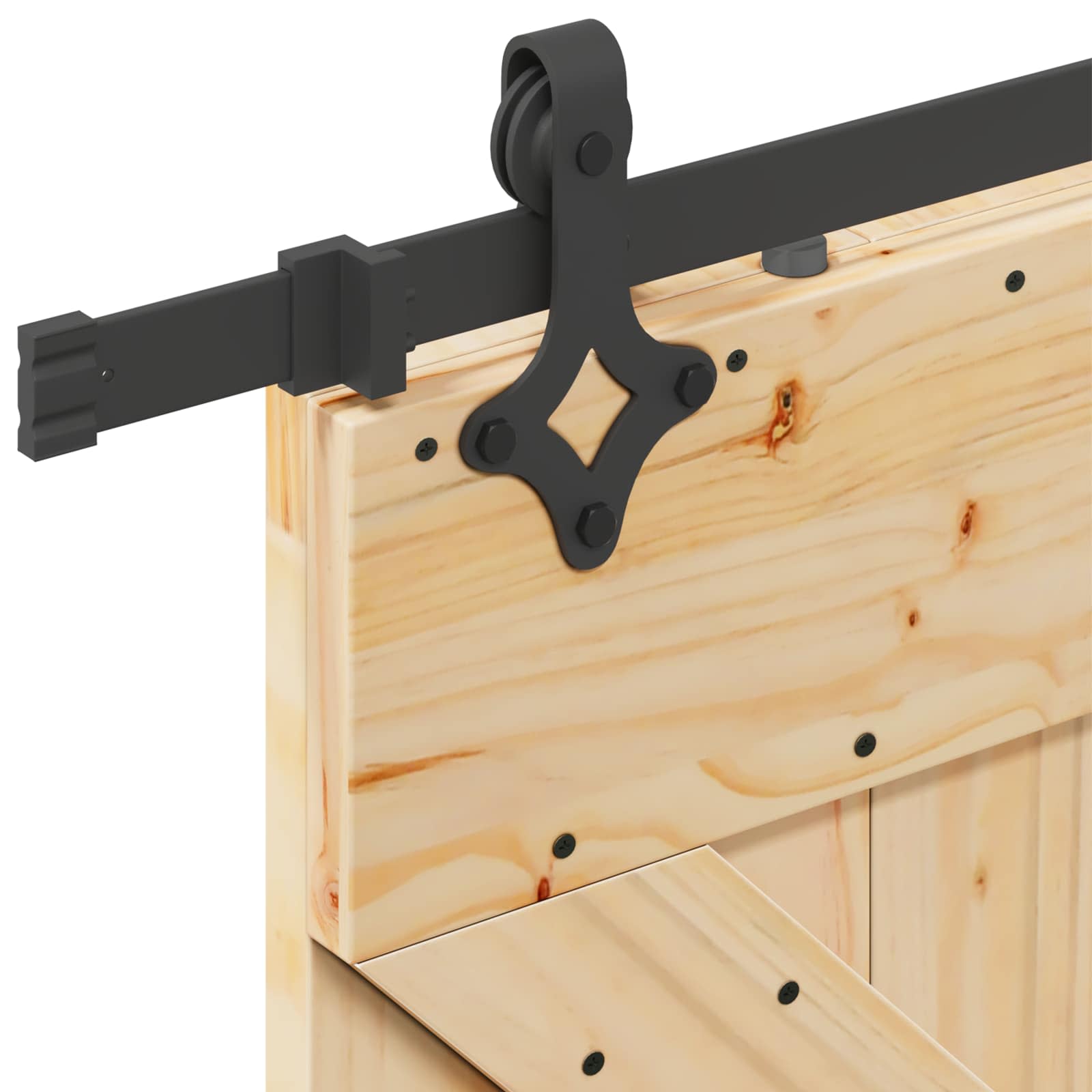 Puerta corredera Narvik en color natural y negro, dimensiones 80 x 210 cm, ideal para jardines y exteriores.