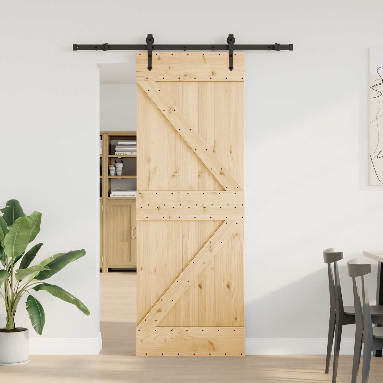 Puerta Corredera Natural y Negro 70 x 210 cm