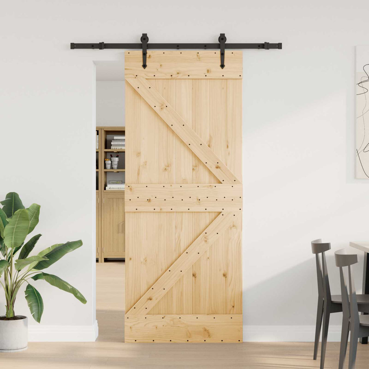 Puerta Corredera Natural y Negro 85 x 210 cm