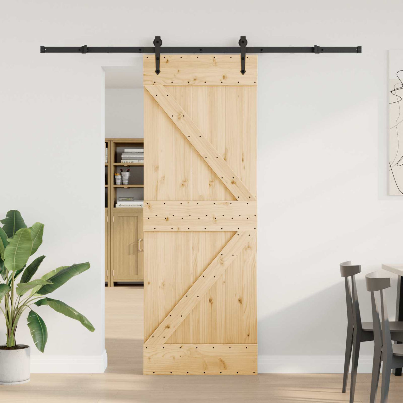 Puerta Corredera Natural y Negro 70 x 210 cm