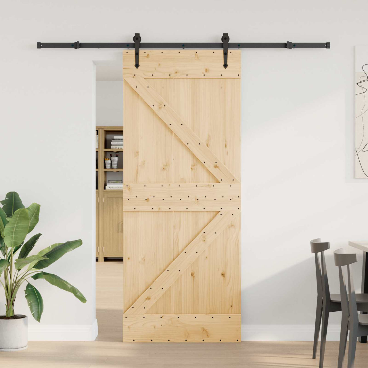 Puerta Corredera Natural y Negro 85 x 210 cm