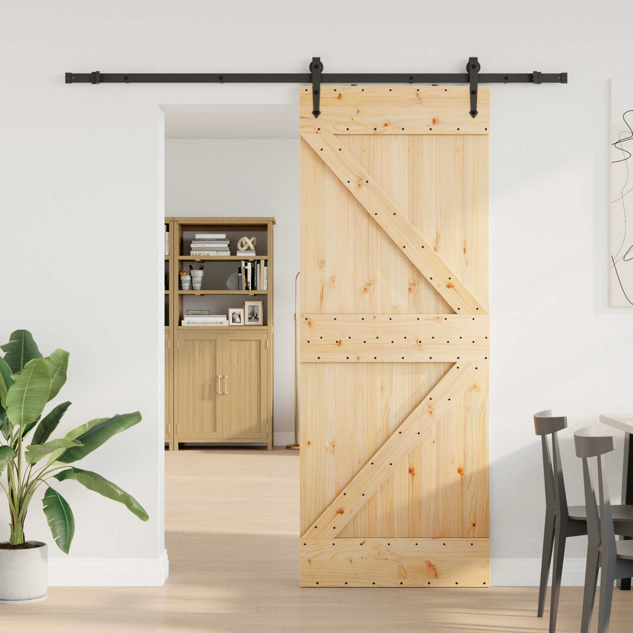 Puerta Corredera Natural y Negro 80 x 210 cm