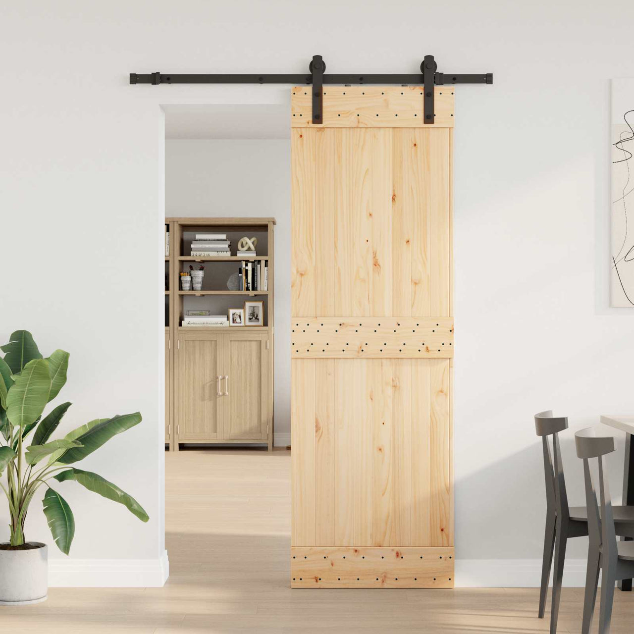 Puerta Corredera Natural y Negro 70 x 210 cm