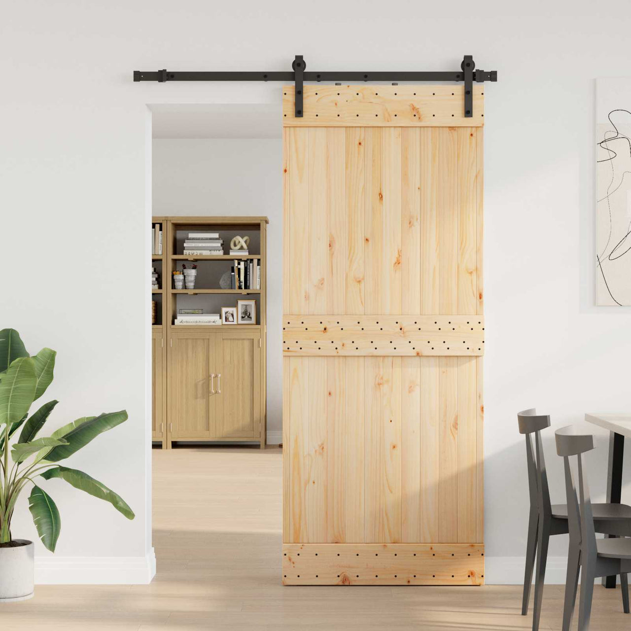 Puerta Corredera Natural y Negro 85 x 210 cm