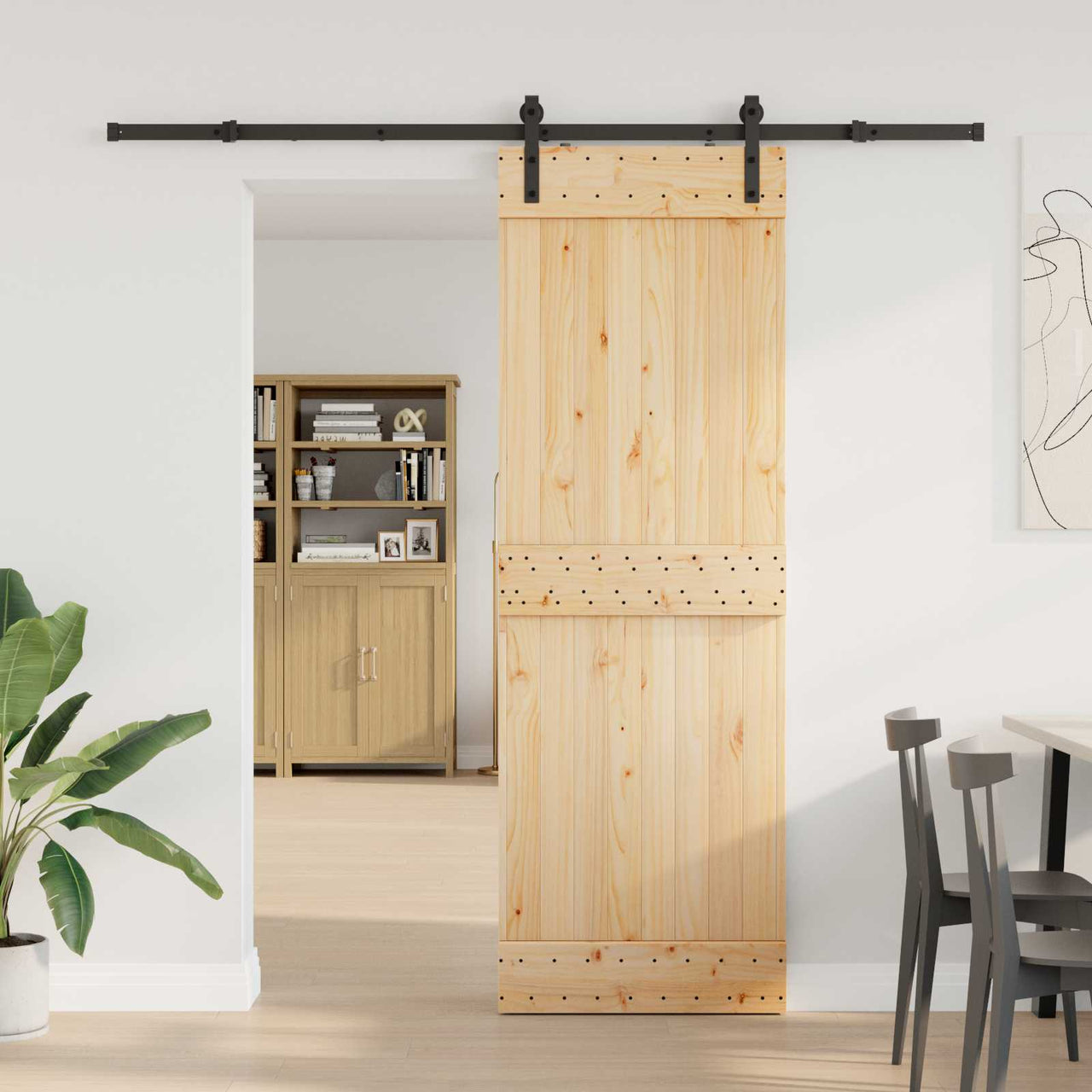 Puerta Corredera Natural y Negro 70 x 210 cm