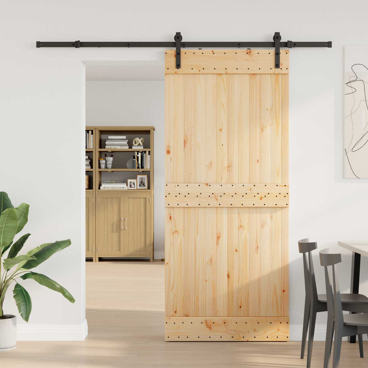 Puerta Corredera Natural y Negro 90 x 210 cm