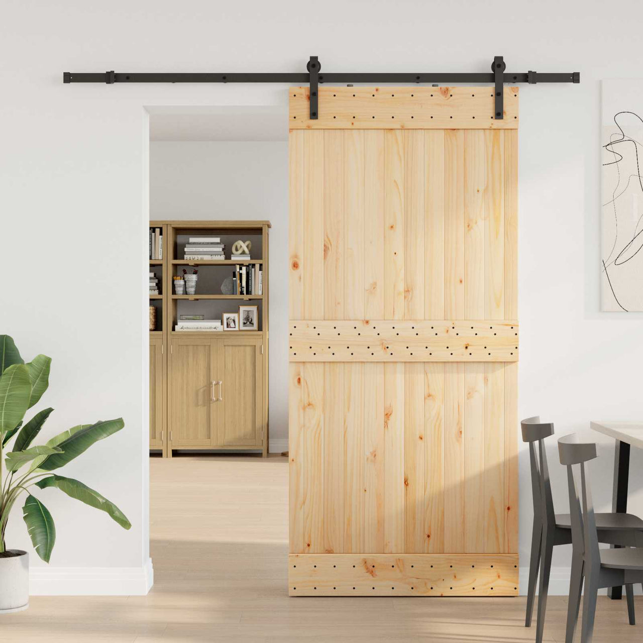 Puerta Corredera Natural y Negro 95 x 210 cm