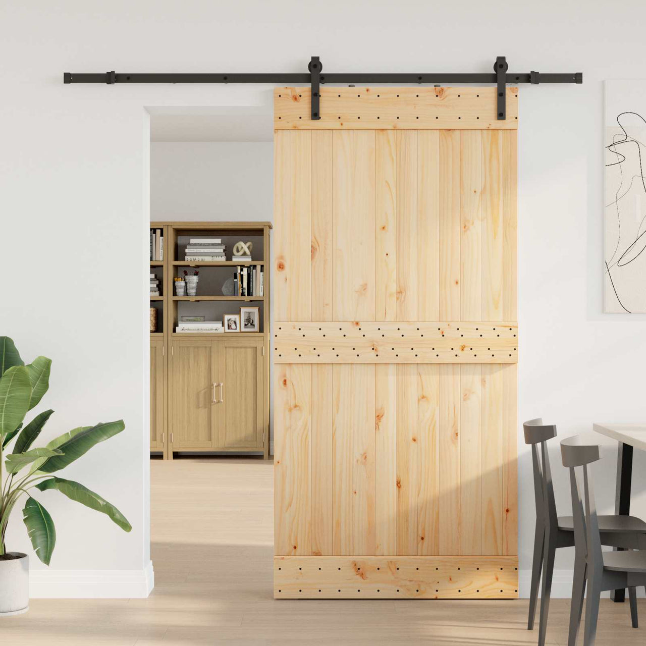 Puerta Corredera Natural y Negro 100 x 210 cm