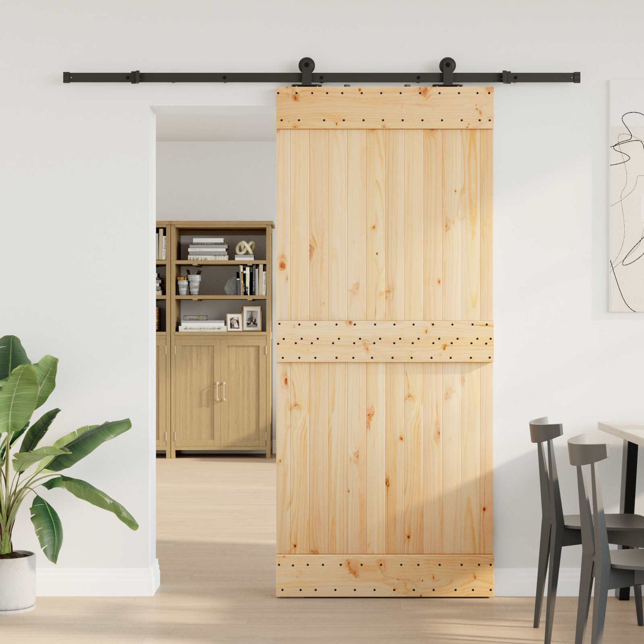 Puerta Corredera Natural y Negro 90 x 210 cm