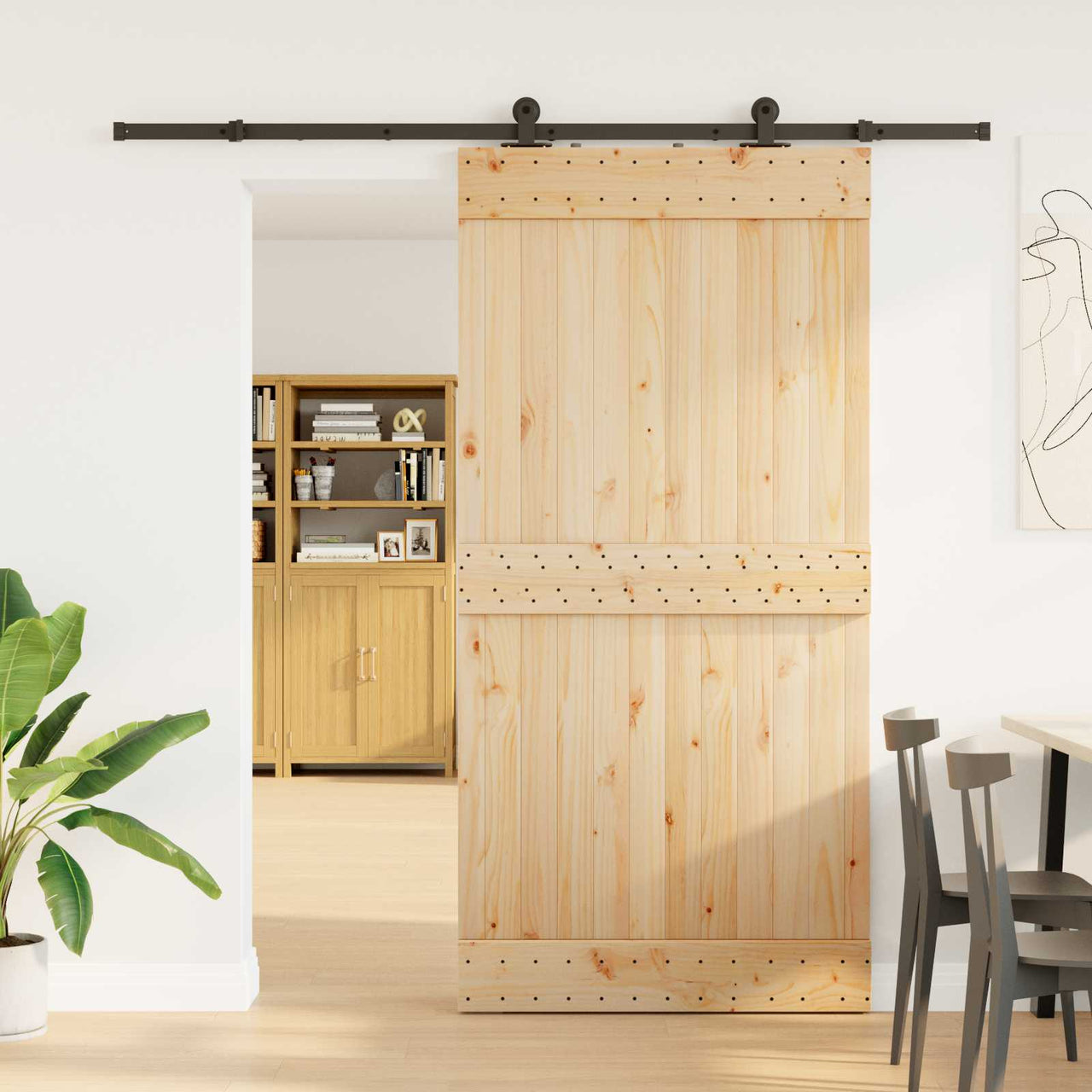 Puerta Corredera Natural y Negro 100 x 210 cm