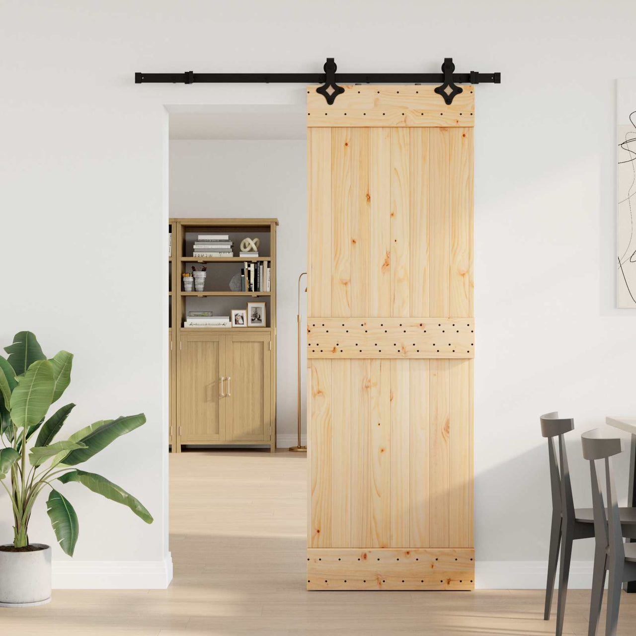 Puerta Corredera Natural y Negro 70 x 210 cm