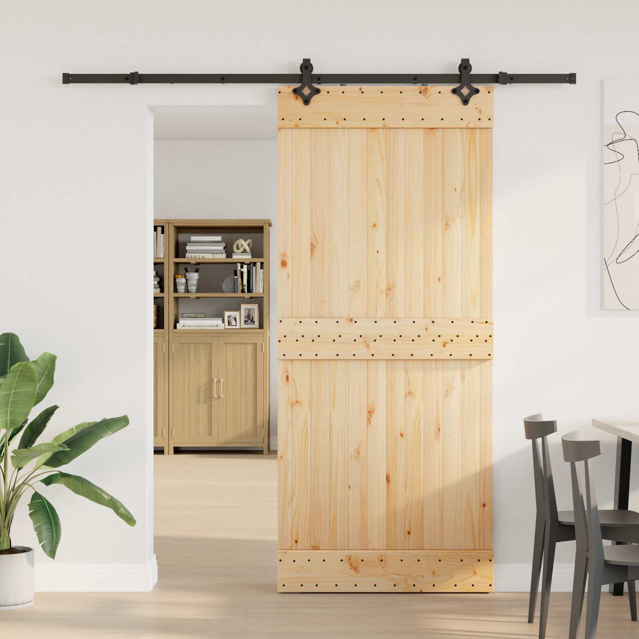 Puerta Corredera Natural y Negro 90 x 210 cm