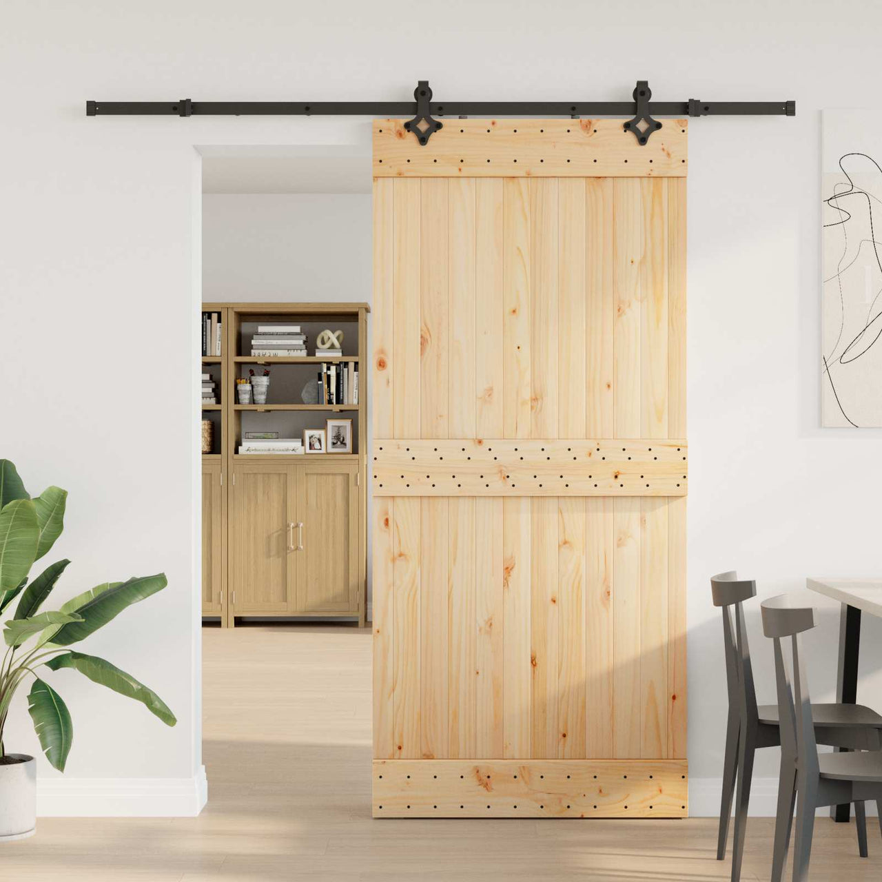 Puerta Corredera Natural y Negro 95 x 210 cm