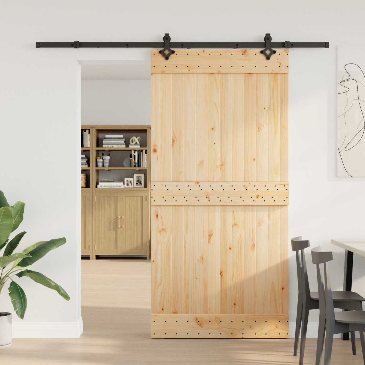 Puerta Corredera NARVIK Natural y negro 100 x 210 cm (213,5 cm)