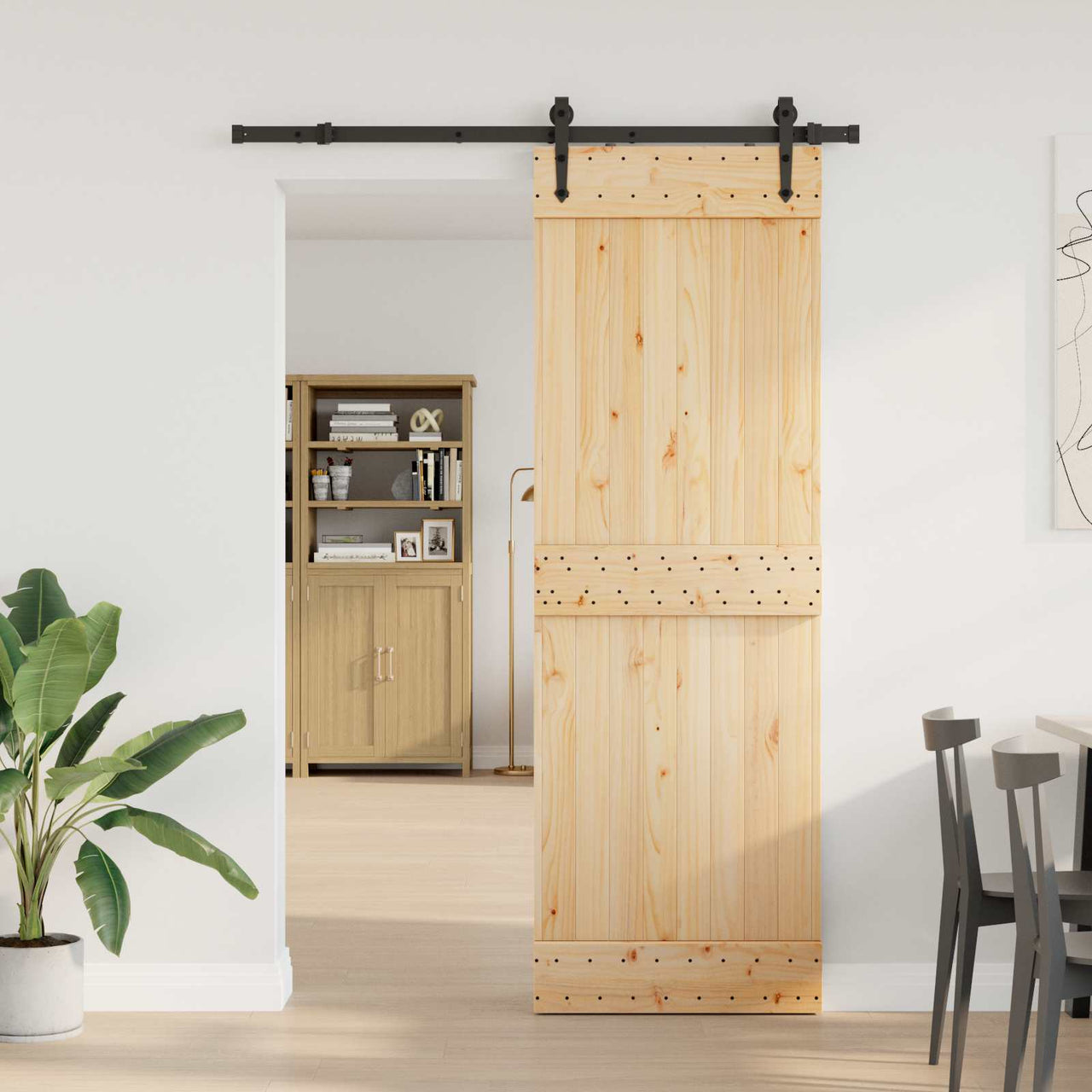 Puerta Corredera NARVIK Natural y negro 70 x 210 cm (152,5 cm)